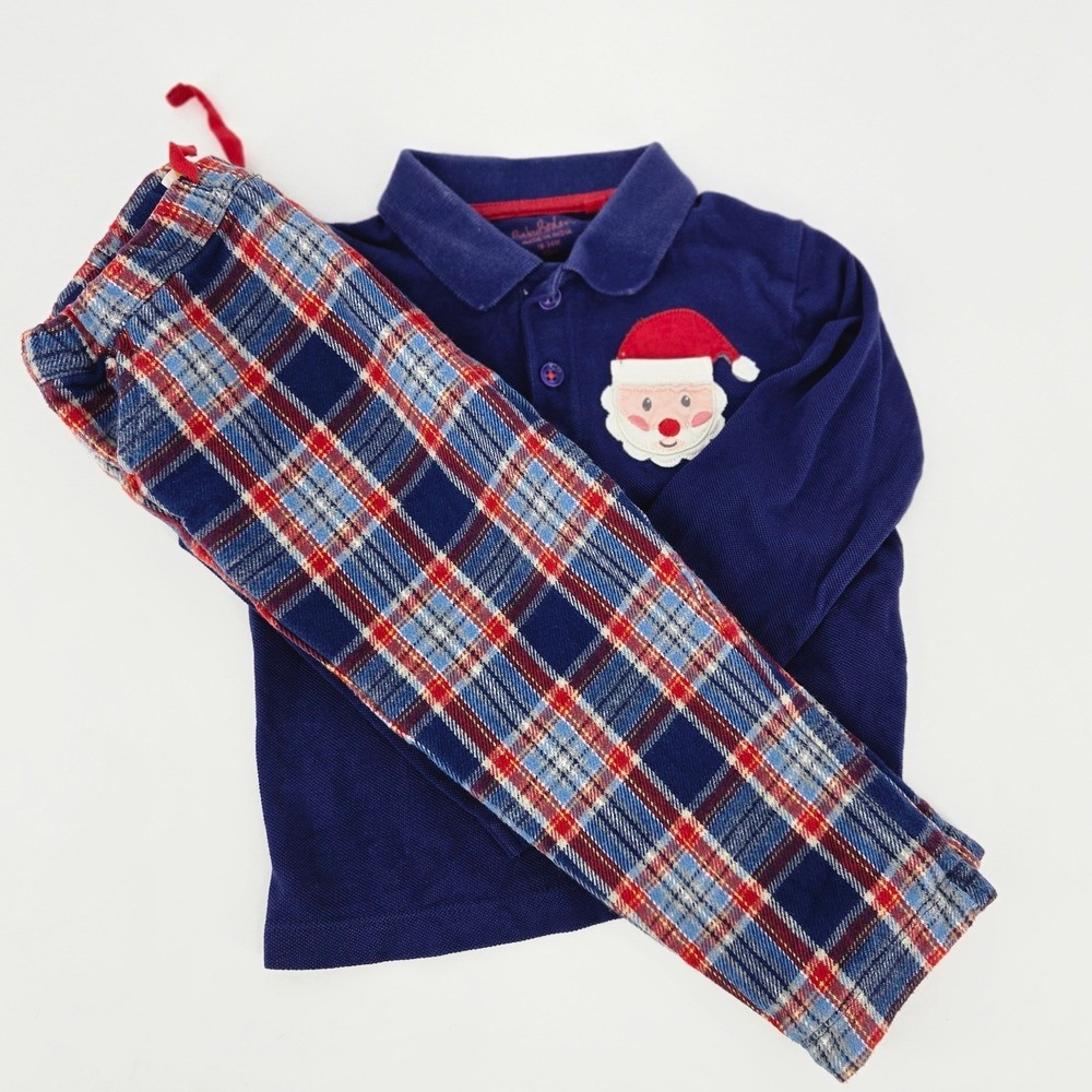 Baby Boden Christmas Santa Polo Plaid Pants Set 18-24M Festive Holiday Cozy EUC